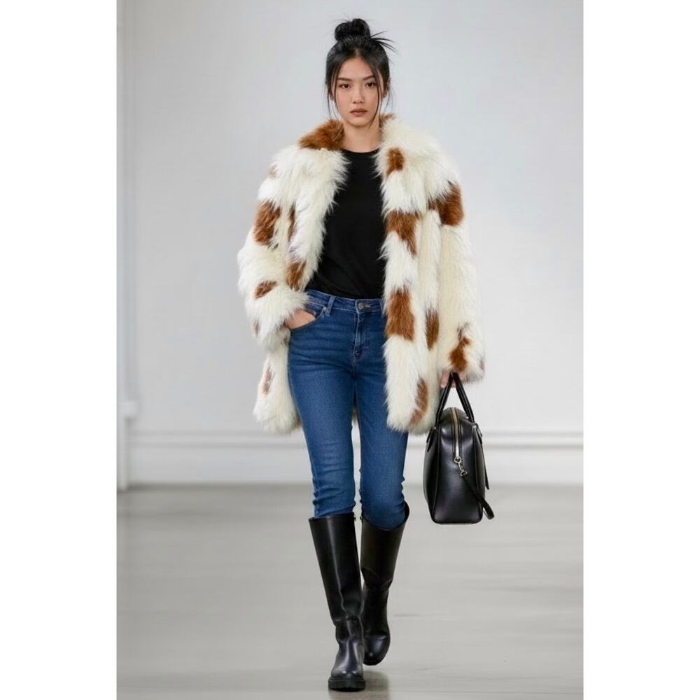 Zadig & Voltaire Women's Faux Fur Coat Long Sleeve White/Brown Size XSmall NWT - Picture 4 of 13